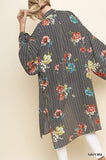 Navy Floral And Stripes Kimono