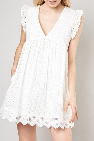 All Eyes On You Eyelet Romper With Pockets