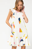 Abstract Print Ruffle Dress