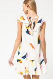 Abstract Print Ruffle Dress