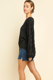 Next Level Black Top With Sheer and Frayed Puff Sleeves