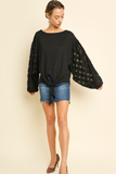 Next Level Black Top With Sheer and Frayed Puff Sleeves