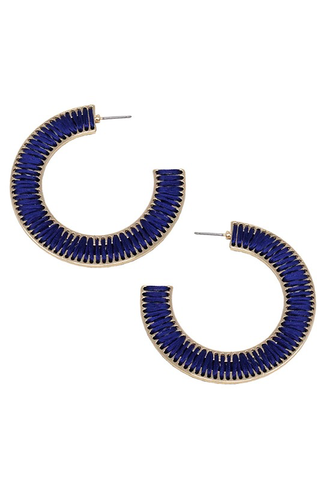 Threaded Open-Cut Hoop Earrings - Navy