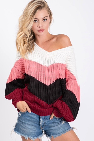 Chevron Color Block Sweater