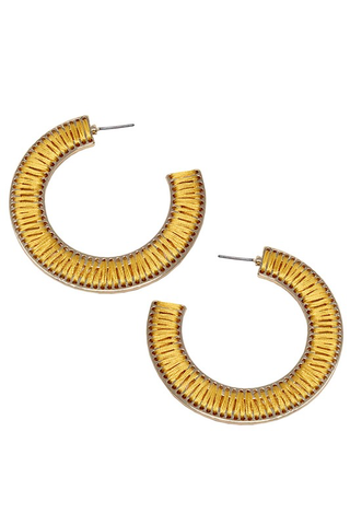 Threaded Open-Cut Hoop Earrings - Mustard