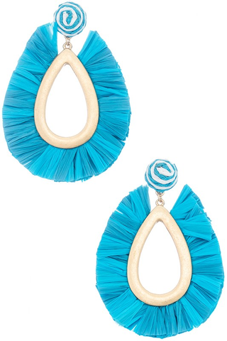 Raffia Teardrop Fan Earrings - Turquoise