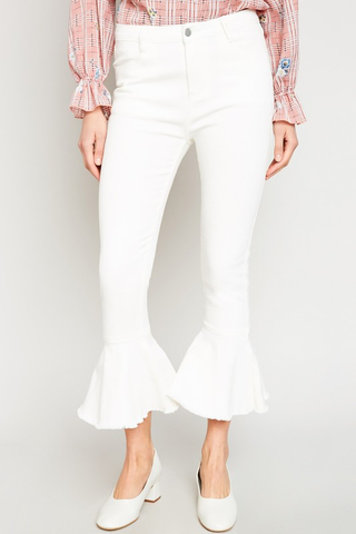 Cropped Flare Jeans - White