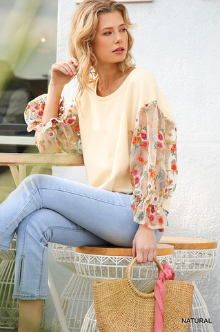 The Sherry Embroidered Top - Natural