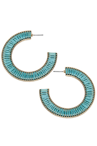 Threaded Open-Cut Hoop Earrings - Turquoise