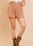 Linen High Waisted Shorts | Rust