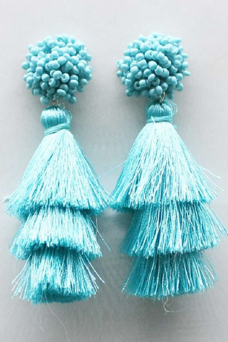 Cha Cha Seed Bead Tassel Earrings - Turquoise